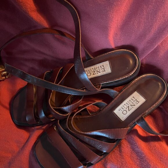Enzo Angiolini Brown Leather Sandals Size 8 Narrow - Picture 2 of 4
